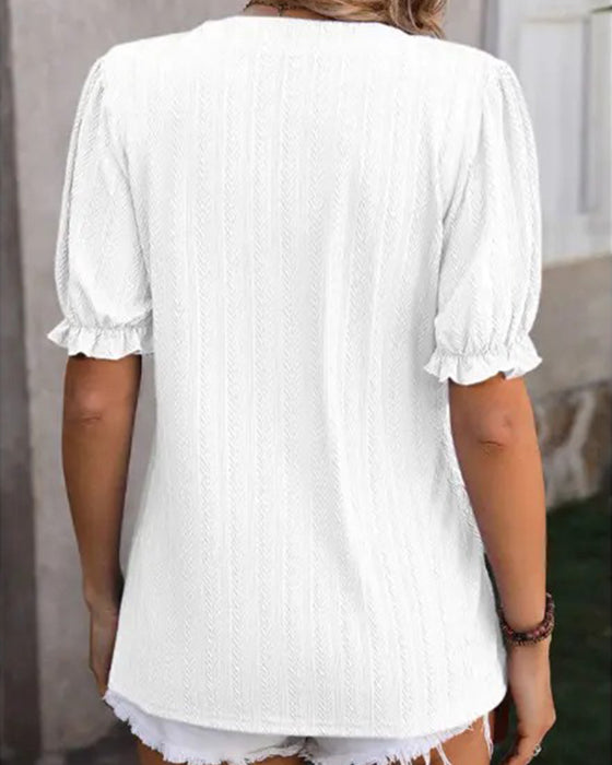 T-Shirts Col V Mini Col Mandarin Manche Bouffante