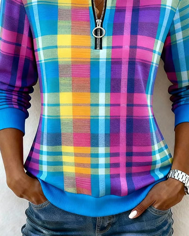 Sweat À Motif Écossais Coloré Avec Demi-Zipper