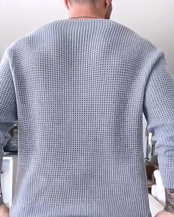 Pull-Over Homme Col Rond Gaufré Manches Longues