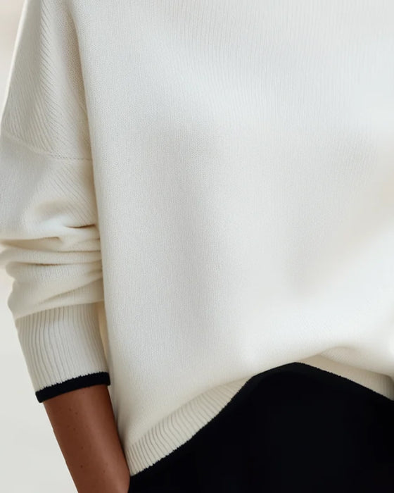 Pullover Une Épaule Épaule Tombante Manches Longues Bloc De Couleur