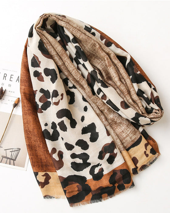Écharpe Femme Léopard Patchwork Imprimé Franges Châle