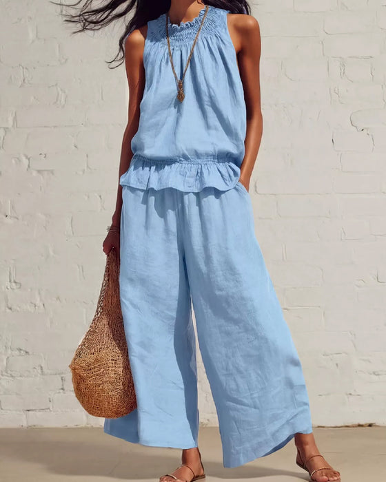 Ensemble Sans Manches Volant Pantalon Large
