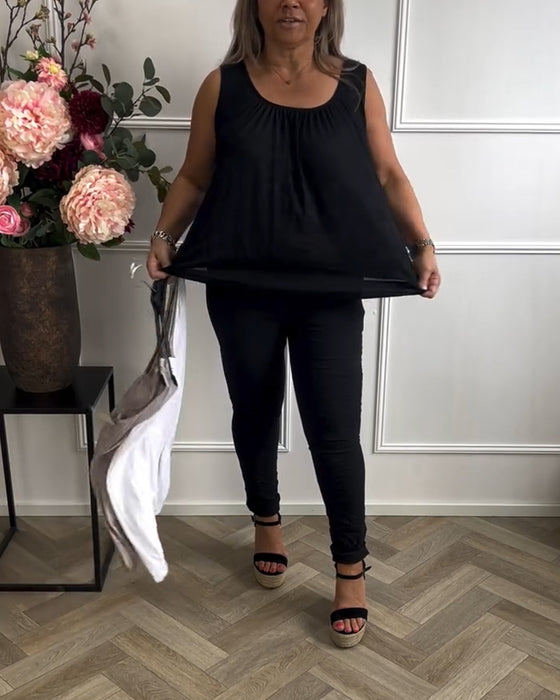 Débardeur Sans Manches Uni Plissé