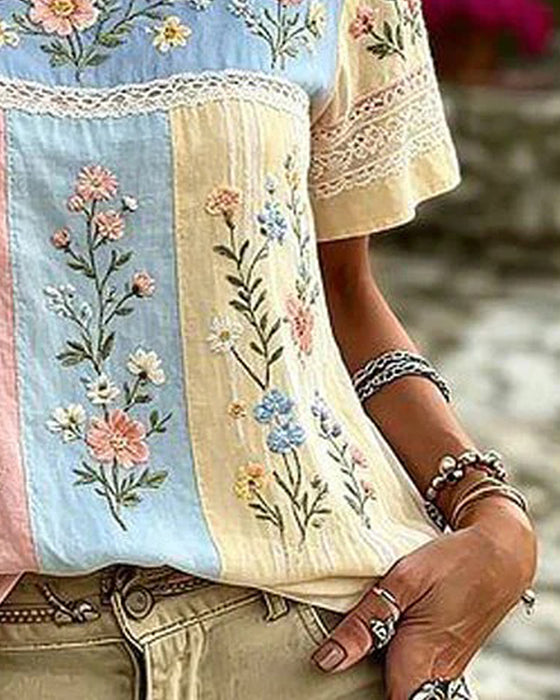 Chemisier Col Rond Patchwork Floral