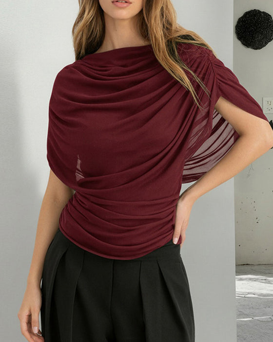 Blouse Mesh Foulard Col Drapé Slim Fit