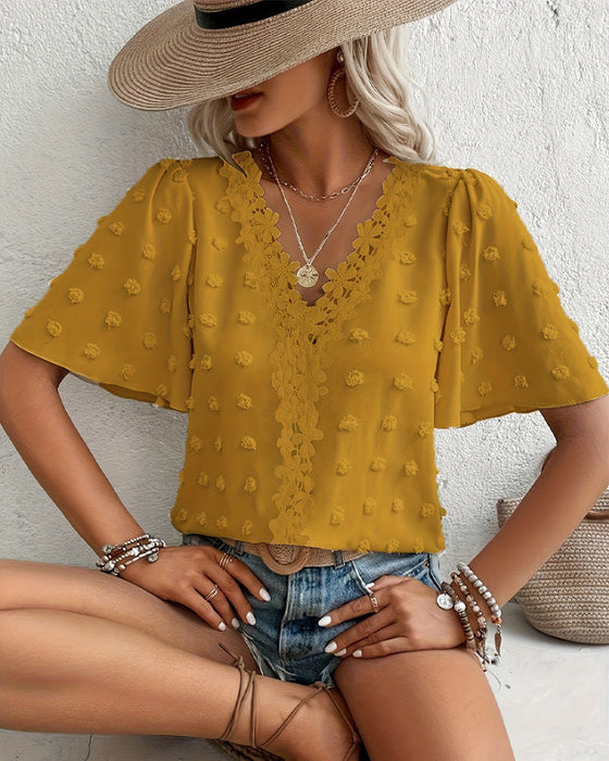 Blouse Jacquard Assemblée Manche Volant