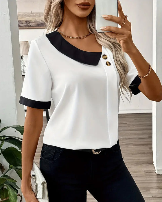 Blouse Col Contrasté Boutonnée