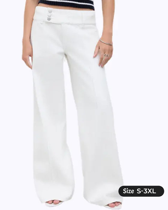 Pantalon Trois-Boutons Taille Haute Jambe Large