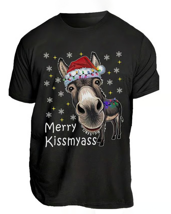 T-Shirt Noël Drôle Imprimé Manches Courtes