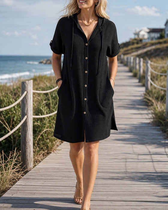 Robe Poche Latérale Bouton Décontractée