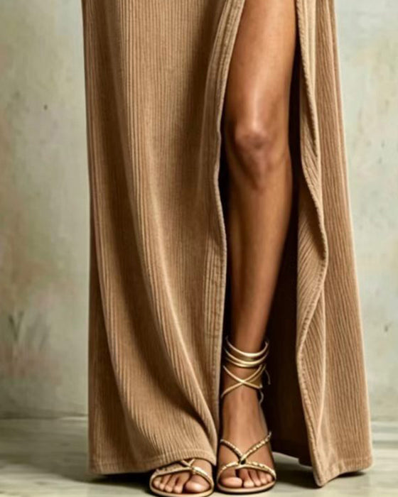Robe Unie Une Épaule Fente