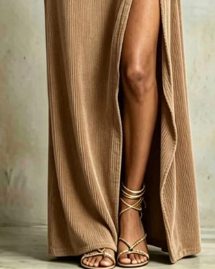 Robe Unie Une Épaule Fente