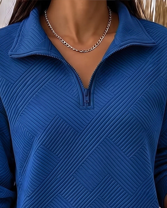 Sweat Uni Demi-Zip Col À Revers