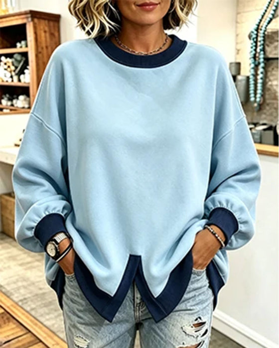 Sweatshirt Bloc-Couleur Fente Col Rond