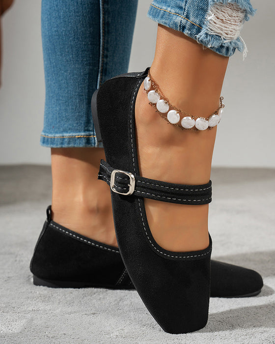 Femme Vintage Classique Élégant Bout Carré Classique Mary Jane Chaussures