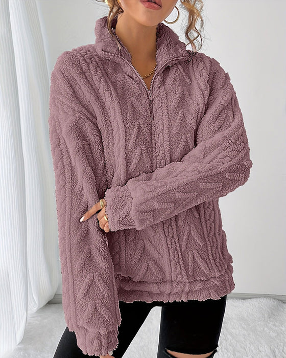 Sweatshirt Double Face Polaire Demi Fermeture Éclair