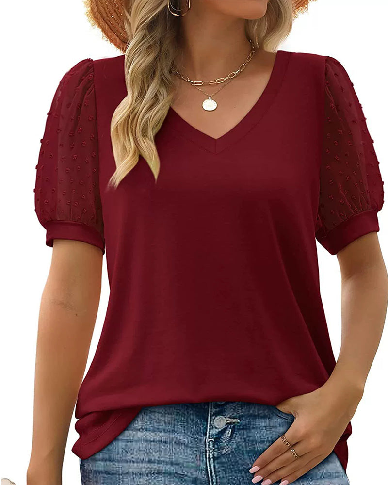 Blouse Unie Mesh Manche Bouffante