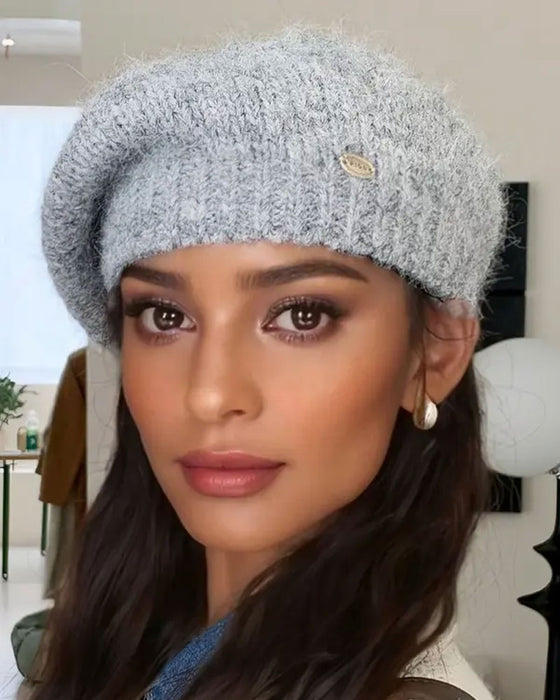 Femme Béret Bonnet En Tricot Uni
