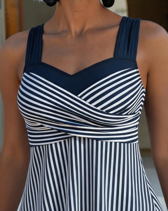 Tankini Rayé Camisole Deux Pièces
