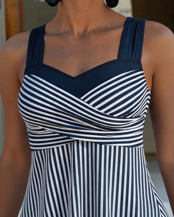 Tankini Rayé Camisole Deux Pièces