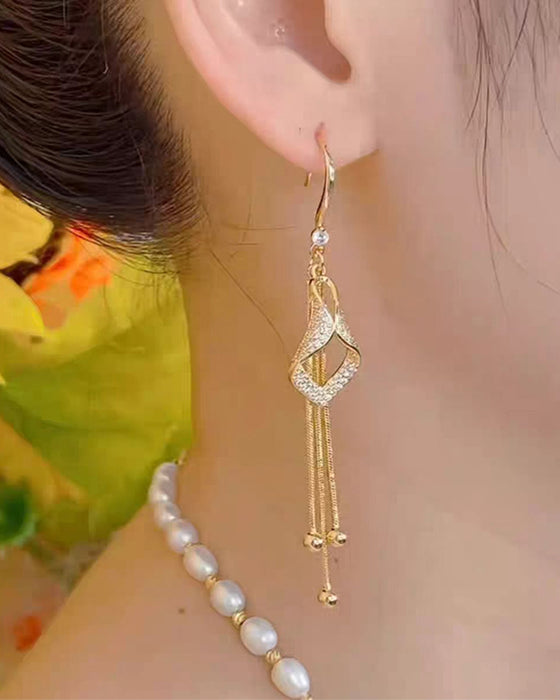 ✨ Boucles D'oreilles Élégantes Franges En Forme De Diamant 💎