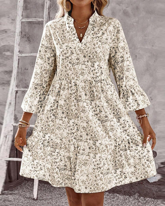 Robe Col Montant Imprimé Floral Ligne-A