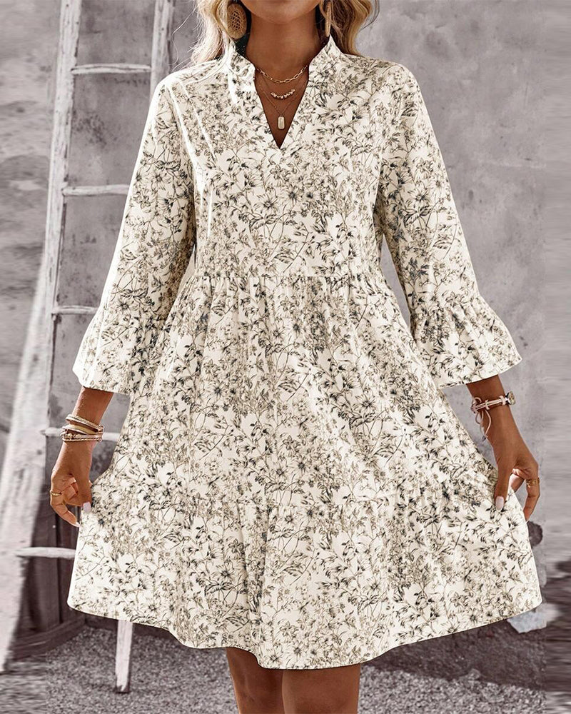 Robe Col Montant Imprimé Floral Ligne-A