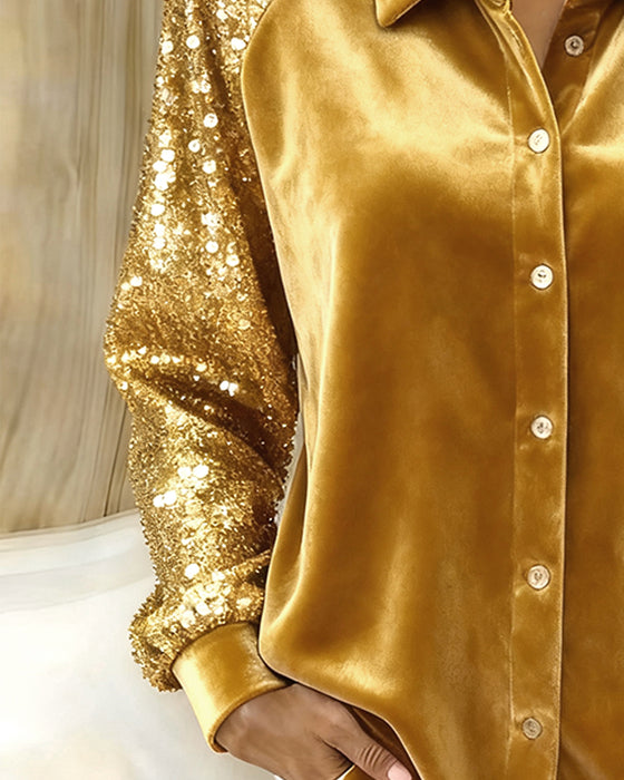 Chemise À Manches Longues Avec Paillettes Sur Les Revers