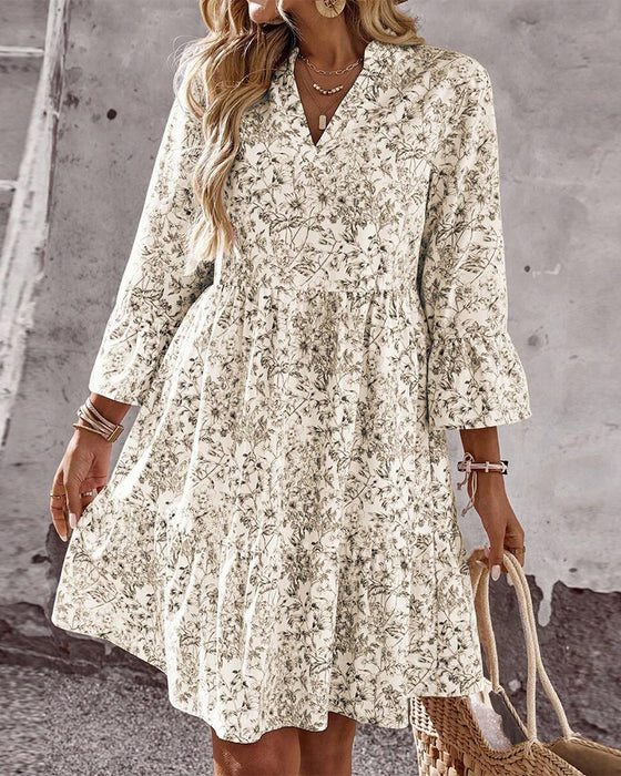Robe Col Montant Imprimé Floral Ligne-A