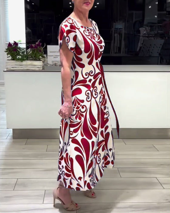 Robe élégante à manches courtes et imprimé contrasté