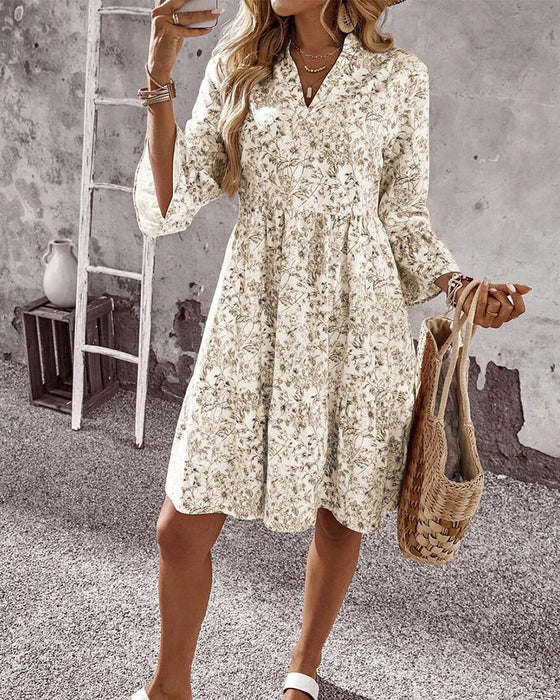 Robe Col Montant Imprimé Floral Ligne-A