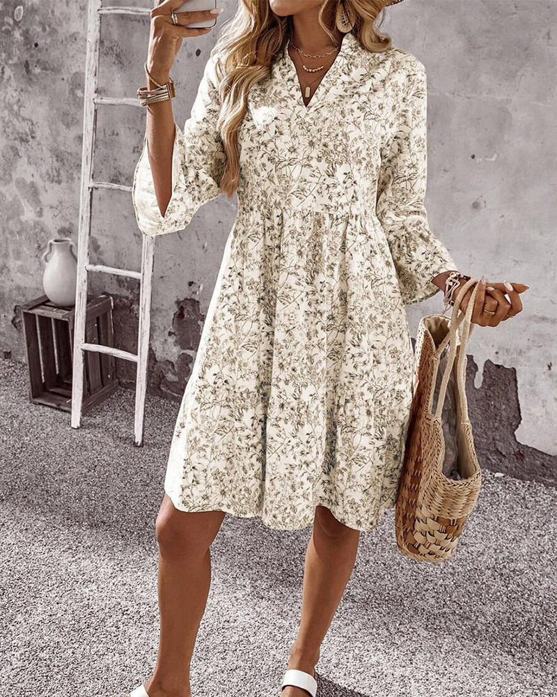 Robe Col Montant Imprimé Floral Ligne-A