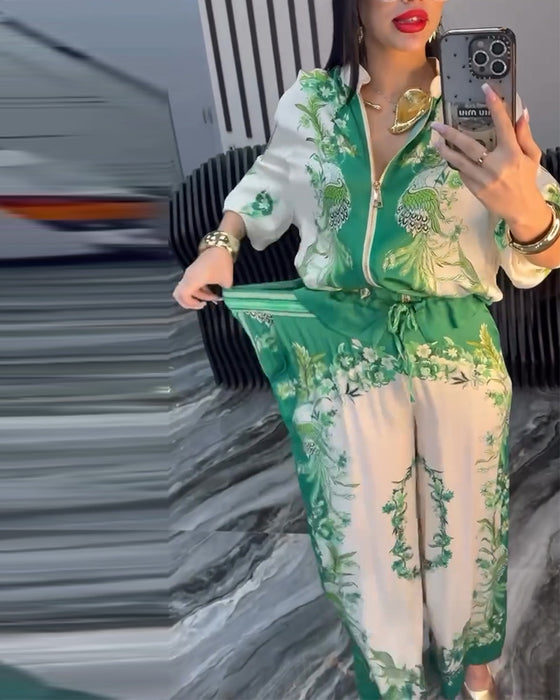 Costume à Pantalon Large Tempérament Col Montant Fermeture Éclair