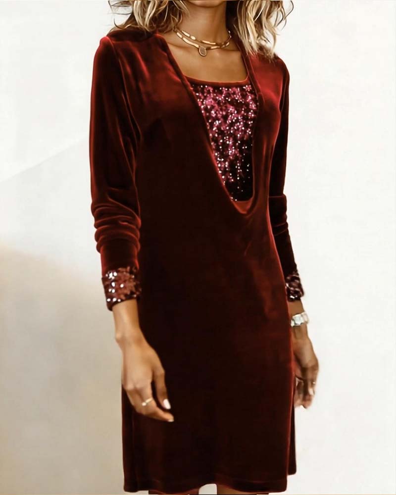 Robe Élégante À Sequins Patchwork