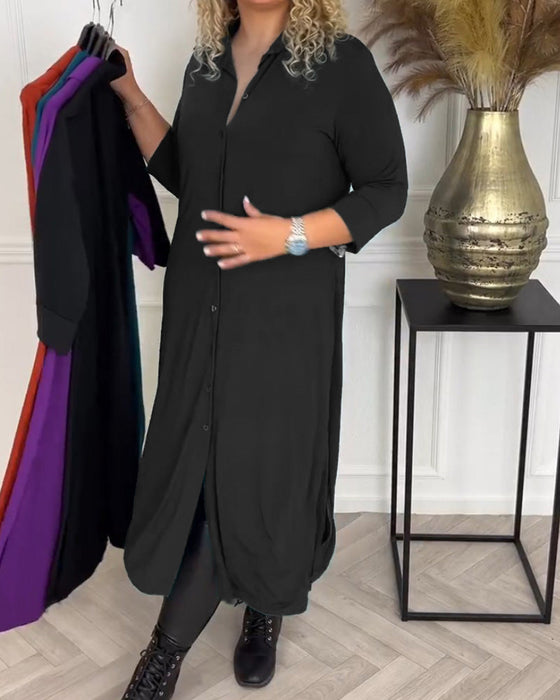 Robe chemise unie boutonnée