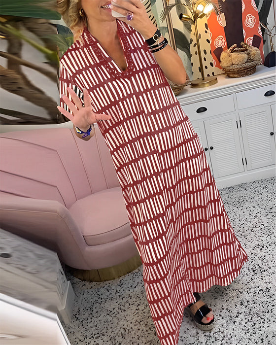 Robe longue décontractée imprimée à manches courtes