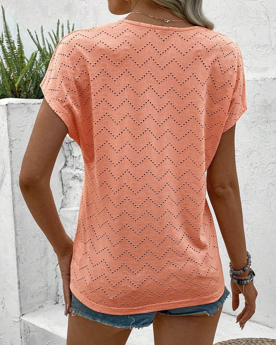 T-Shirt Col En V Avec Découpe Couleur Unie