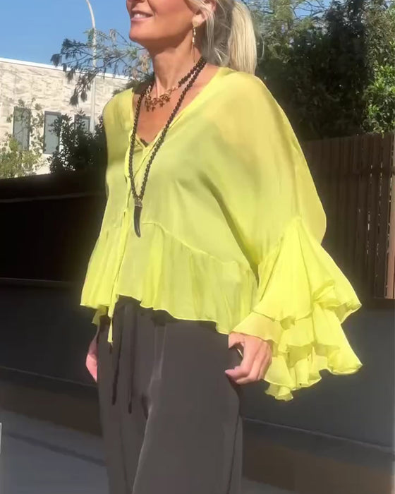 Blouse Volant Manche Papillon Manche Chauve Souris