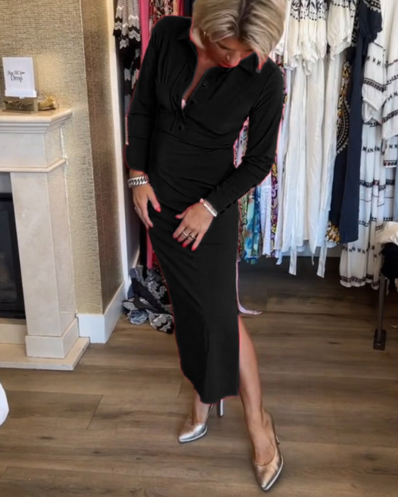 Robe élégante fendue de couleur unie