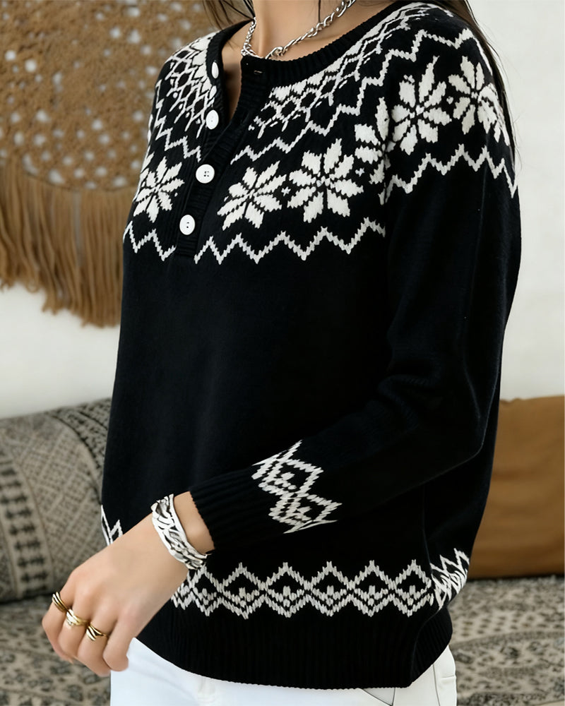 Pull Flocon De Neige Jacquard Demi-Ouvert