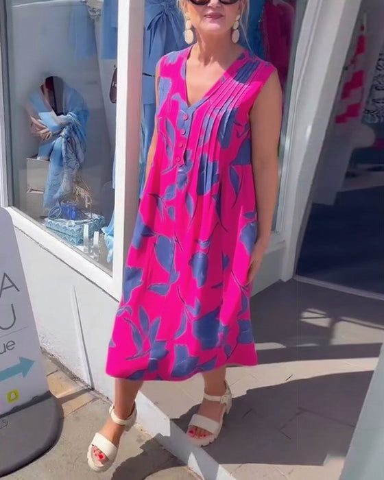 Robe Décolleté En V Sans Manches Imprimée