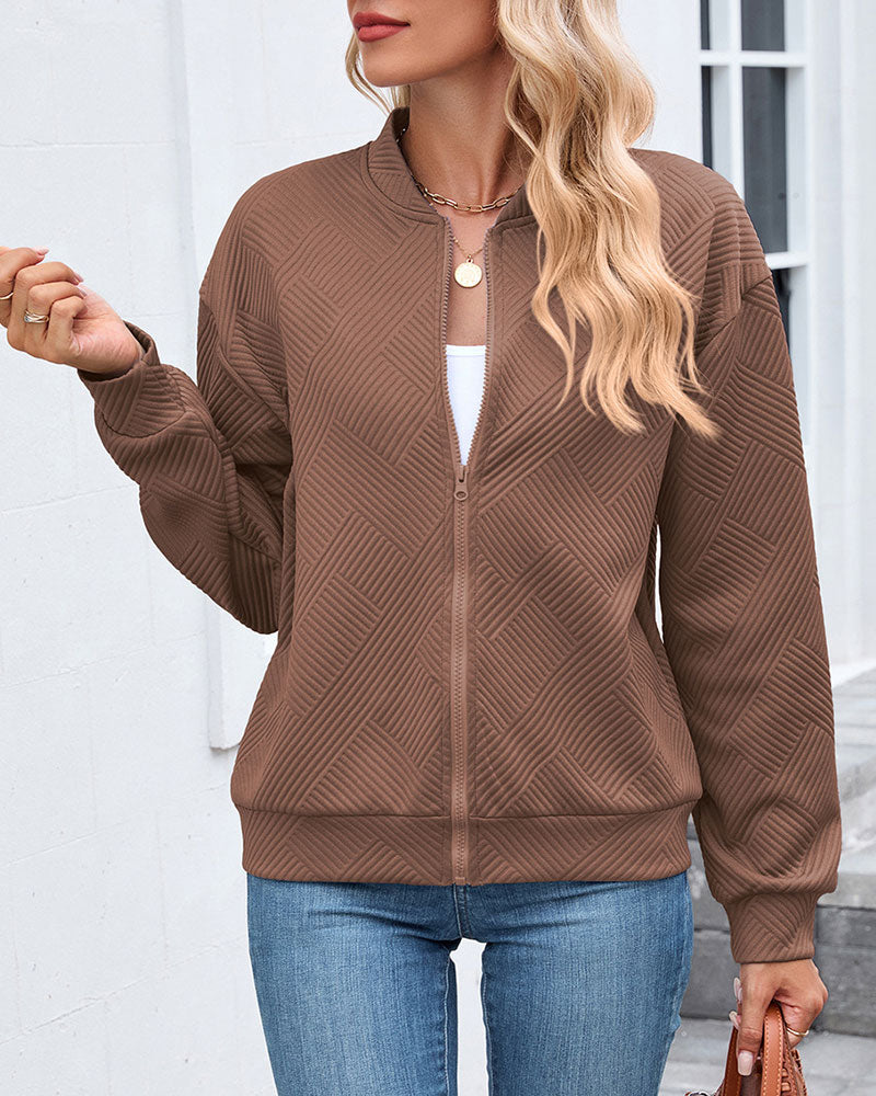 Manteau Uni Col Baseball Manches Longues