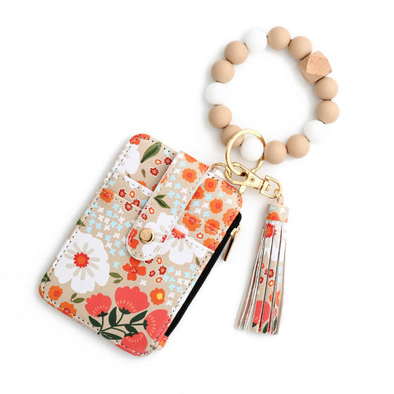 Petit Porte-Monnaie En Cuir Floral Avec Porte-Clés Et Bracelet