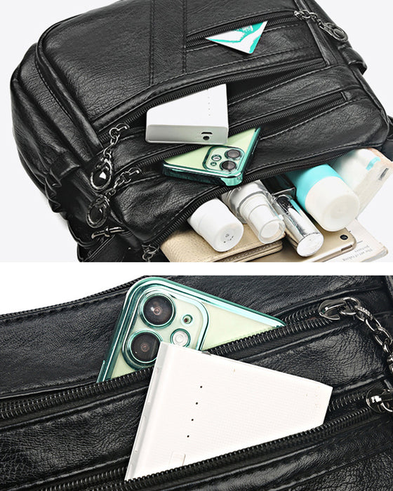 Sac bandoulière en cuir souple avec multipoches