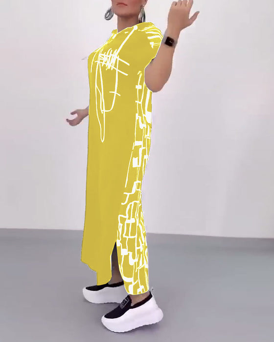 Robe Fermeture Éclair Mi-longue Lâche Contrastée