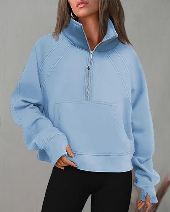 Sweat zippé à col roulé et manches courtes
