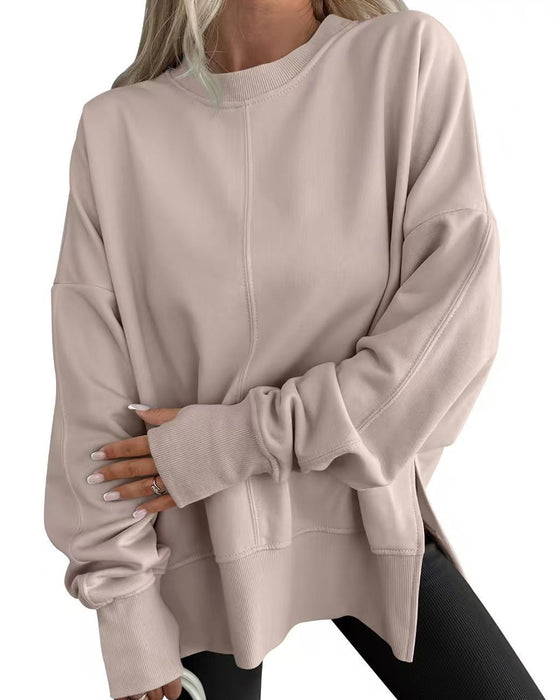 Sweatshirt Fente Latérale Col Rond Ample