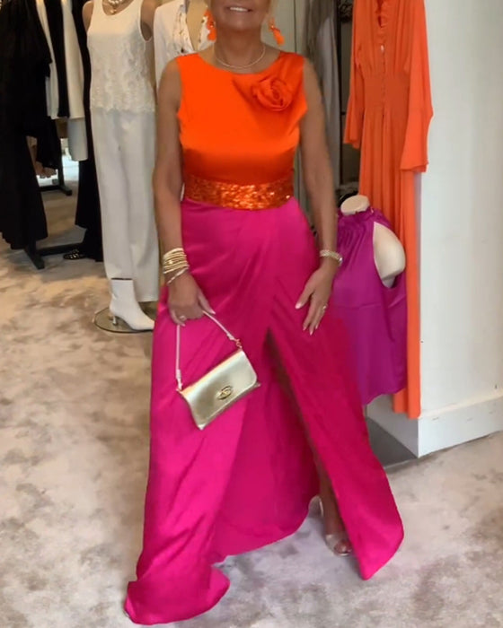 Robe décontractée fendue sans manches