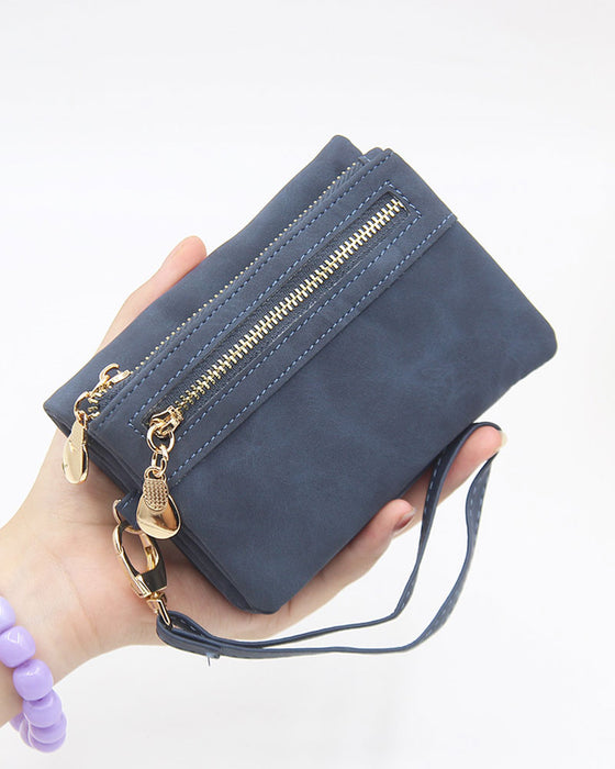 Portefeuille Bifold À Fermeture Éclair Pour Femme Uni Court Porte-Cartes