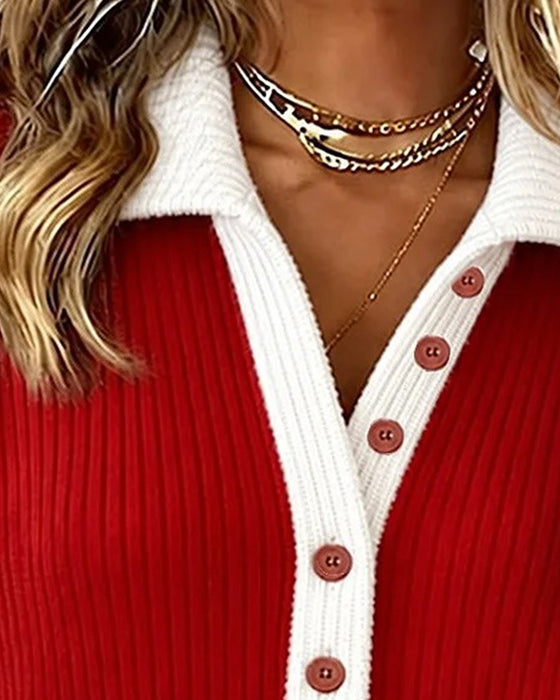 Haut Bouton Revers Bloc De Couleur